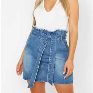 Plus Paperbag Waist Denim Skirt